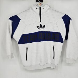 Adidas Originals Hoodie Womens Medium White Blue Archive Team 1/4 Zip Patterned‎